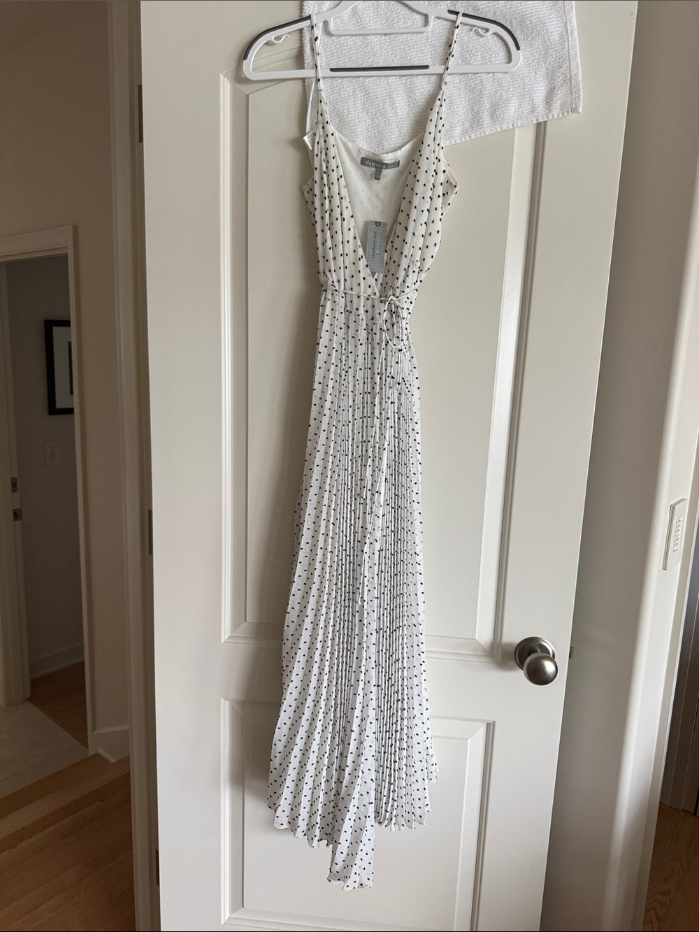 Daniel Rainn White Maxi Dress with Black Polka Dots